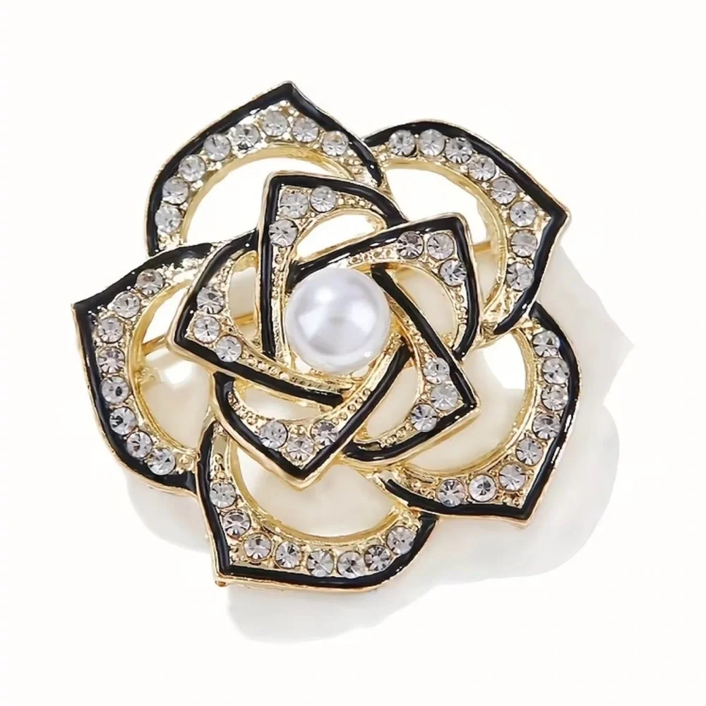 Women Rhinestone Camellia Brooch Non-slip Flower Brooch Pin Accessories Corsage